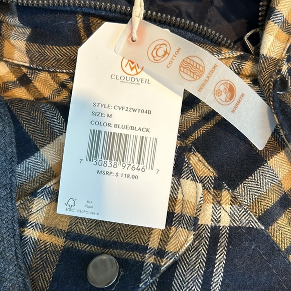 Mens, CloudVeil, Size Medium, hooded, insulated, lined, plaid shacket - Picture 4 of 6